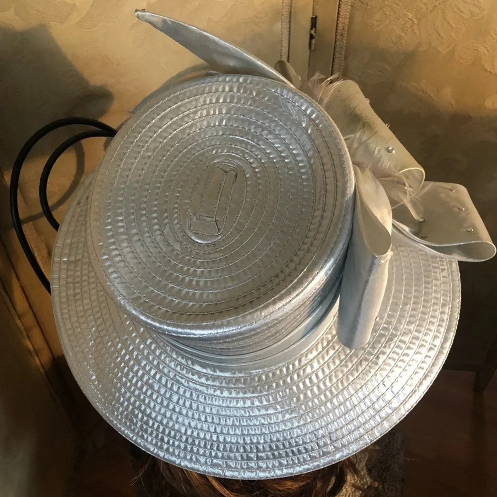 Vintage Wide Brim Silver Metallic Derby Hat - Picture 6 of 12